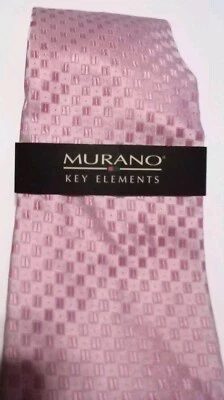 Murano Key Elements 男式领带 100% 真丝粉红色提花方形圆点全新带标签 — 第 1/4 张图片
