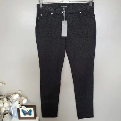 Pantalones de mezclilla ajustados negros Eileen Fisher talla pequeña 6 filigrana estampados punta nuevos Foto 1 de 4