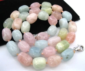 Large Rose Quartz, Aquamarine Stone Bead Necklace, Sterling Silver, 28" Gorgeous - Picture 1 of 5