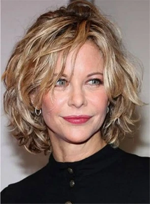 Real Human Hair Fashion Women's Layered Short Brown Mix Blond Wavy Wigs 12 Inch - Image 1 of 4