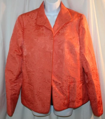 Nina McLemore® 真丝夹克/夹克,尺寸 14 开襟橙色/鲑鱼内衬口袋 — 第 1/4 张图片