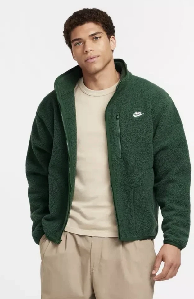 Nike Sportswear Fleece Sherpa Full Zip Jacket Men’s Large FZ0888-323 Green