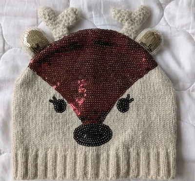 George girls reindeer deer winter beanie hat approx age 3-6 - Image 1 of 3