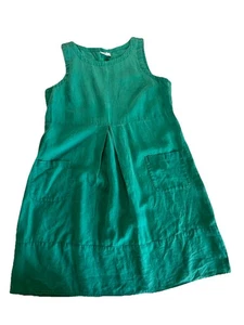 J Jill Love Linen Dress Medium Green Sleeveless Pleated Lagenlook Pocket Coastal - Picture 1 of 10