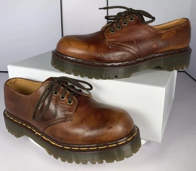 Vtg Doc Martens 1461 Oxfords Brown 4 Eyelet Made In England Grunge 90s M7/W8 NEW - Image 1 of 4