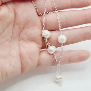 Aleure Precioso Silver Freshwater Cultured Pearl Station Necklace - Picture 1 of 8