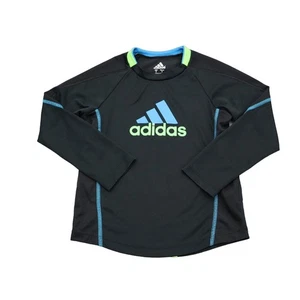 Adidas Shirt Boys 5 Black Lime Athletic Long Sleeve Crew Neck Athletic Top - Picture 1 of 15