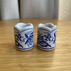 VTG Funny Design Set of 2 Blue Danube Mini Candle Holders Germany Porcelain - Picture 1 of 6