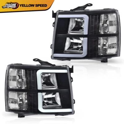 Fit For 07-13 Chevy Silverado 1500 2500 LED Bar Tube Black Headlights - Image 1 of 4