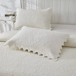 Set di 2 Cuscino Trapuntato Taglia Standard Cotone Bianco Crema Agriturismo Vintage - Foto 1 di 7