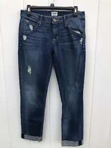 Hudson Crop Straight Cuffed Jeans Size 27 Distressed Dark Wash - Picture 1 of 10
