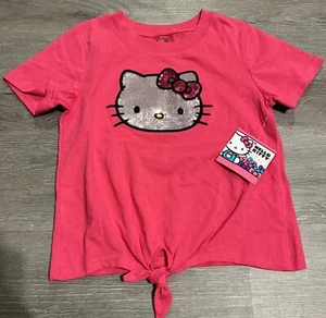 Hello Kitty Girls Size 7 Pink top Sequined Hello Kitty Applique NWT - Picture 1 of 3