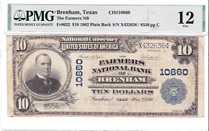 $10 1902PB ๐บ๐ธ BRENHAM Texas TX ๐บ๐ธ PMG 12 Grade ๐บ๐ธ - Picture 1 of 2