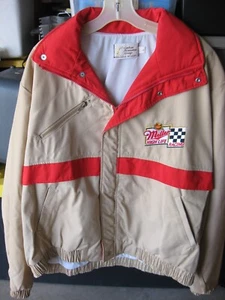 Vintage Miller High Life Racing Jacket Beige & Red Snaps Zip USA Large - Picture 1 of 7