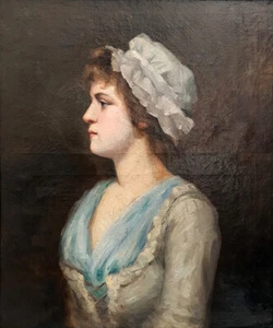 Antico Ritratto di Giovane Donna Nobile con cuffia | Francia metà 800 / portrait - Foto 1 di 11