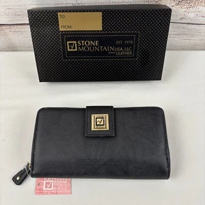 Stone Mountain schwarze Geldbörse aus gebundenem Leder Scheckbuch mit Doppelfaltung und umlaufendem Reißverschluss - Bild 1 von 11