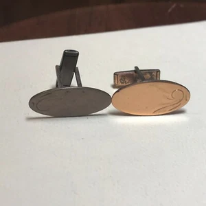 Antique Cufflinks Gold Tone Bronze 1 1/8" Oval Engraved design - Picture 1 of 2