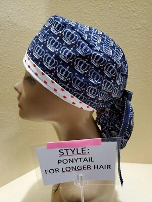 Royal Crowns Women's Ponytail Surgical Scrub Hat/Cap Handmade - Image 1 of 4