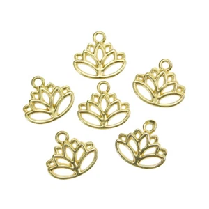 Dijes de flores de loto recorte hueco chapado en tono dorado metal joyería hacer hallazgo - Imagen 1 de 2