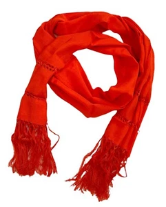 Mantón Mexicano Rebozo Hecho a Mano Naranja Bufanda Mezcla Seda Envoltura - Imagen 1 de 10