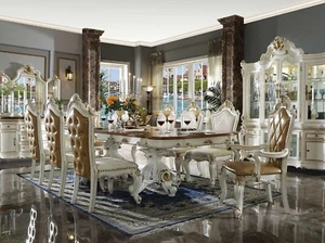 NEW Traditional Antique Pearl White 9 piece Dining Room Table & 8 Chairs Set CB1 - Picture 1 of 4