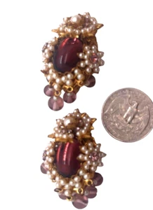 Orecchini Stanley Hagler NY stratificati semi perle fiori, cabine vetro e pendenti - Foto 1 di 3