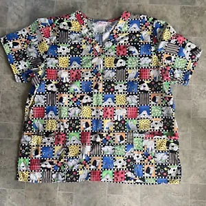 Cherokee Scrub Top Womens Plus 2X Short Sleeve Nurse Uniform Dog Pet Print Vet - Picture 1 of 4