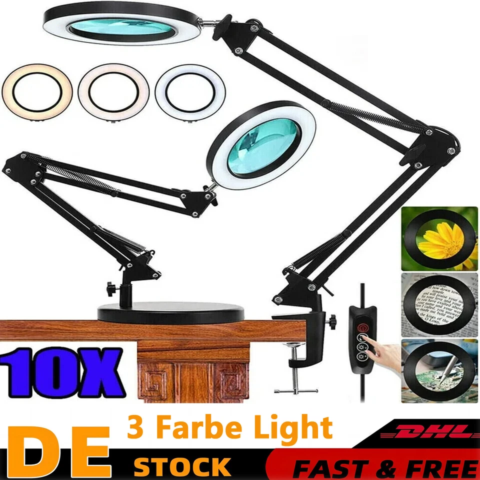 10X Dioptrien Arbeitsleucht 72LED Lupenlampe mit Clip Basis Lupe Tischlampe - Bild 1 von 4