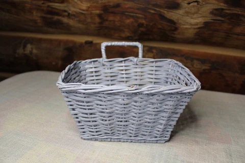 Vintage Small Blue Hanging Wicker Basket Rectangle Farmhouse Boho Chic Woven Cover