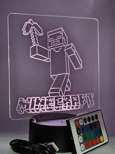 MINECRAFT 3D led lamp displays 8 different colors with remote (show it off) - Picture 1 of 7