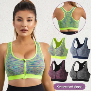 Womens Sports Bra Front Zip High Impact Push Up Wireless Padded Ladies Vest 2024 - Picture 1 of 12