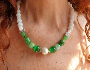 ❤🧡💛COLLANA DONNA PIETRE DURE VERDI + ORECCHINI. PARURE❤ - Foto 1 di 9
