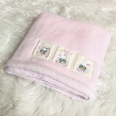 "Manta polar rosa KidsLine Bunny Rabbits bebé niña Lovey 30"" x 39"" felpa suave" Foto 1 de 4