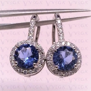 3.65Ct Round Shape Natural Sapphire & Diamond Drop Earring 14K White Gold Plated - Picture 1 of 9