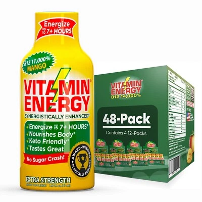 (Paquete de 48) Vitamin Energy® B12 11.000% inyecciones de mango, clínicamente probadas Foto 1 de 4