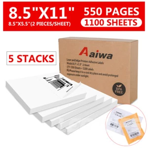 1100 Premium 8.5"X 5.5" Self Adhesive Shipping Labels Half Sheet for Laser - Picture 1 of 13