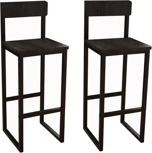 Modern Counter Height Bar Stools 27" Tall Metal Frame Wood Seat Chairs - Picture 1 of 7