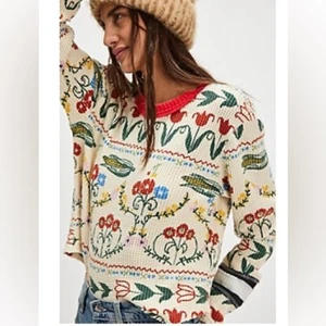 Free People Scandavian Print Tulips Corn Thermal Top Size large - Picture 1 of 9