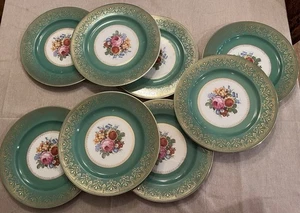 Thomas Bavaria Rosenthal 8 Dinner Plates - 1920s, green w/ gold, No. 3943 - Picture 1 of 10