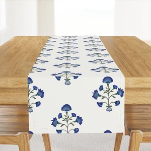 Blue Floral Mughal Blue Indian Traditional Blue Flower Printed Table Runner - Picture 1 of 5