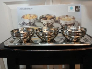 NIB Martha Stewart Collection 4 Piece Condiment Set Silver Tray With 3 Bowls - Picture 1 of 11