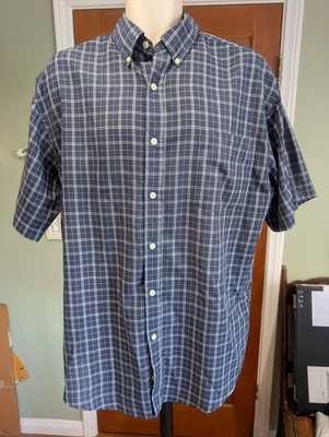 Cherokee Men’s Large Button down Short Sleeve Navy Blue Checked Shirt - Image 1 of 4