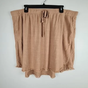 Umgee Women's Linen Blend Fringe Hem Skirt 2XL Beige Drawstring Lightweight - Picture 1 of 7