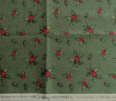1 yd CHRISTMAS MEMORIES Riley Blake RBDD C8695 HOLLY Green Cotton Quilt Fabric - Image 1 of 2