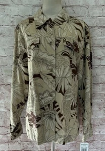 Alfred Dunner Woman Jacket Tropical Floral Button Front Brown Tan Size 16W NEW - Picture 1 of 5