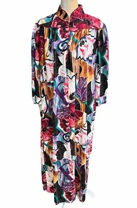 Vintage Appel Floral Maxi House Dress Gown Robe 1/2 Zip Front Size M 3/4 Sleeve - Picture 1 of 7