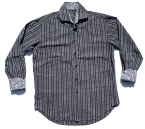 Vintage Neiman Marcus Flip Cuff Button Up Dress Shirt Mens Size L Purple Striped - Picture 1 of 4
