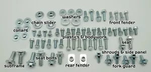 KIT DE PERNOS DE CUERPO DE PLÁSTICO KAWASAKI KX60 KX65 KX80 KX85 KX100 KX125 KX250 KX500 - Imagen 1 de 4