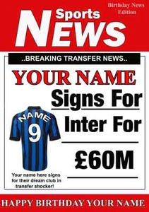 A5 Personalised Inter Football Greeting Birthday Card any name , age PIDFR4 - Picture 1 of 1
