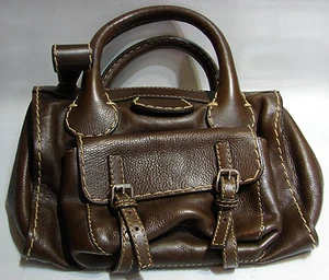 CHLOE BROWN LEATHER VINTAGE STYLISH HANDBAG TOTE PURSE STYLISH - Picture 1 of 10
